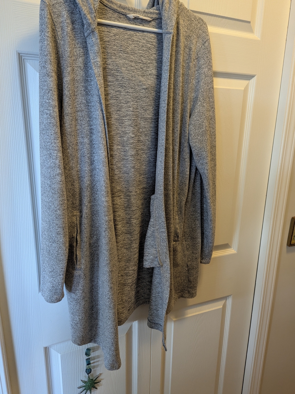 Gray Hooded Open-Front Women's Sweater Cardigan